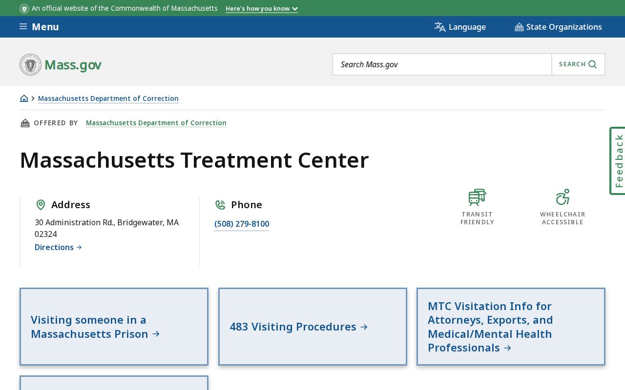 Massachusetts Treatment Center release record and facility contact