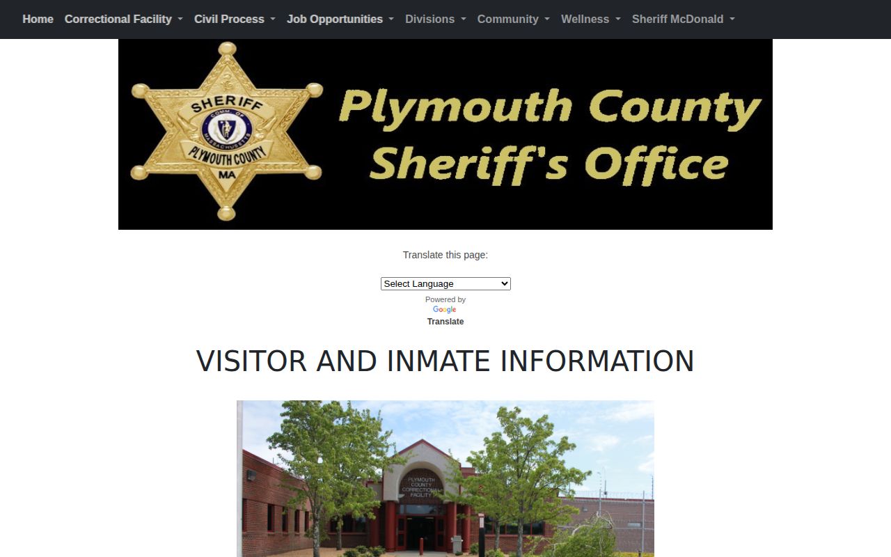 Plymouth County Correctional Facility release information gateway